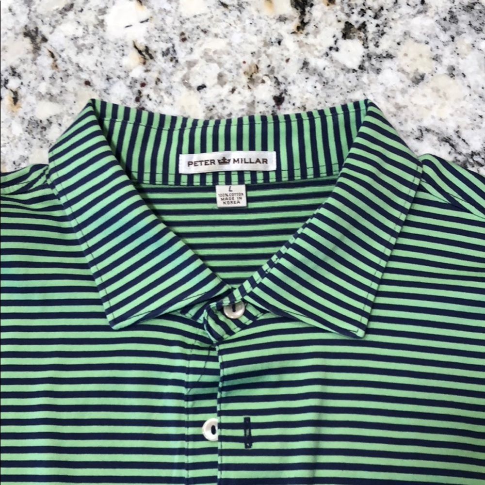 Peter Millar Golf Polo - Green and Navy Striped